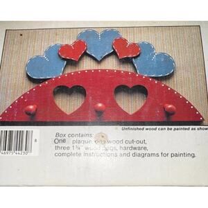Vintage Heart Wood Plaque DIY Kit Unfinished Craft Project - 9x18 Shelf - NOS